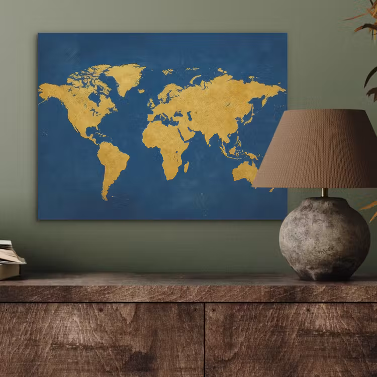 Wereldkaart - Elegant - Blauw PET vilt klein -sfeer2
