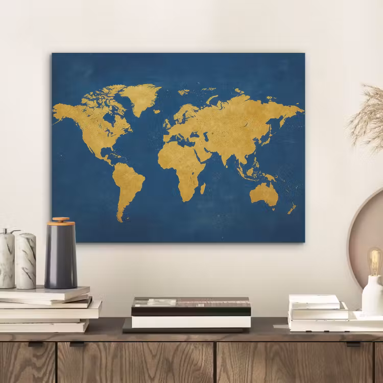 Wereldkaart - Elegant - Blauw PET vilt klein -sfeer1