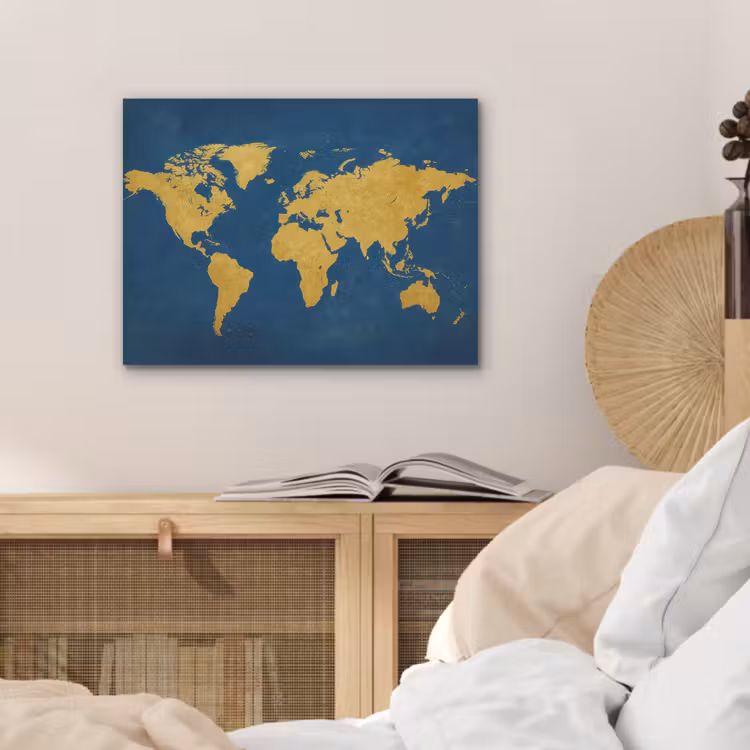 Wereldkaart - Elegant - Blauw PET vilt klein -sfeer3