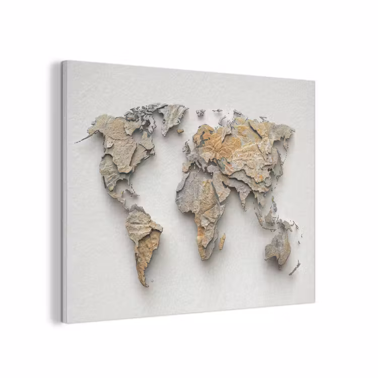 Wereldkaart - Rots structuur - Reliëf PET vilt klein -3d