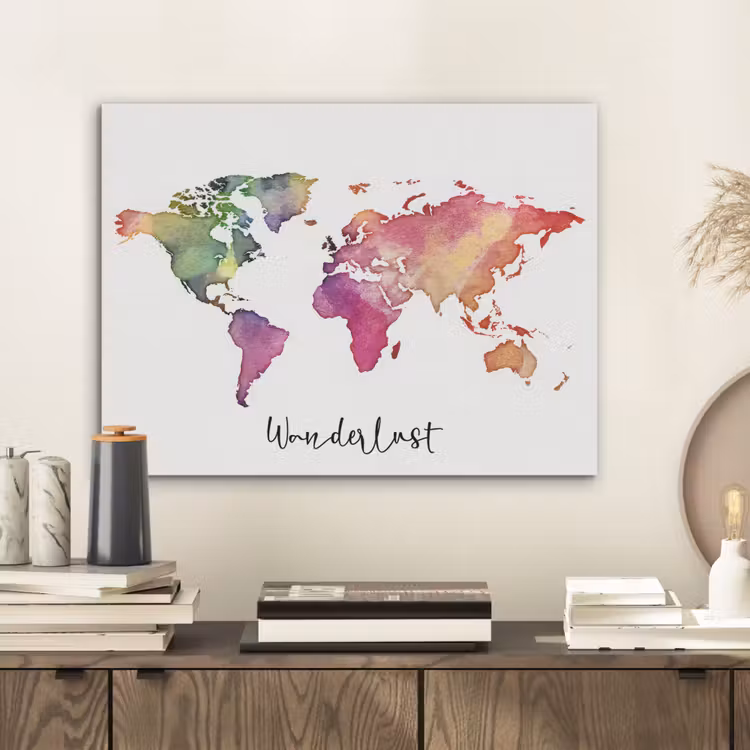 Wereldkaart - Wanderlust - Paars PET vilt klein -sfeer1