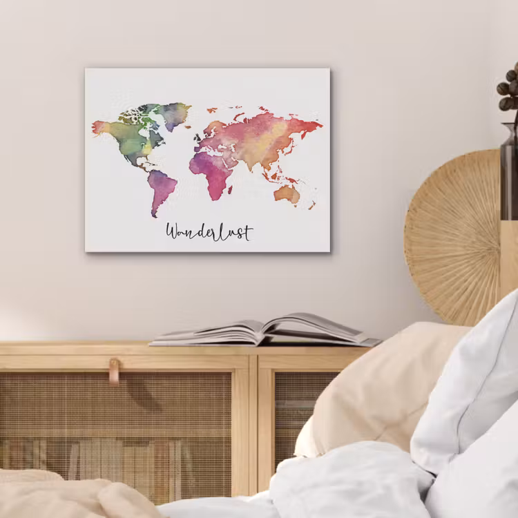 Wereldkaart - Wanderlust - Paars PET vilt klein -sfeer3
