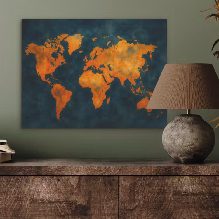 Wereldkaart - Vurige kleuren - Expressieve stijl PET vilt klein -sfeer2