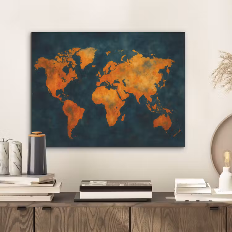 Wereldkaart - Vurige kleuren - Expressieve stijl PET vilt klein -sfeer1