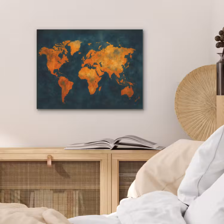 Wereldkaart - Vurige kleuren - Expressieve stijl PET vilt klein -sfeer3