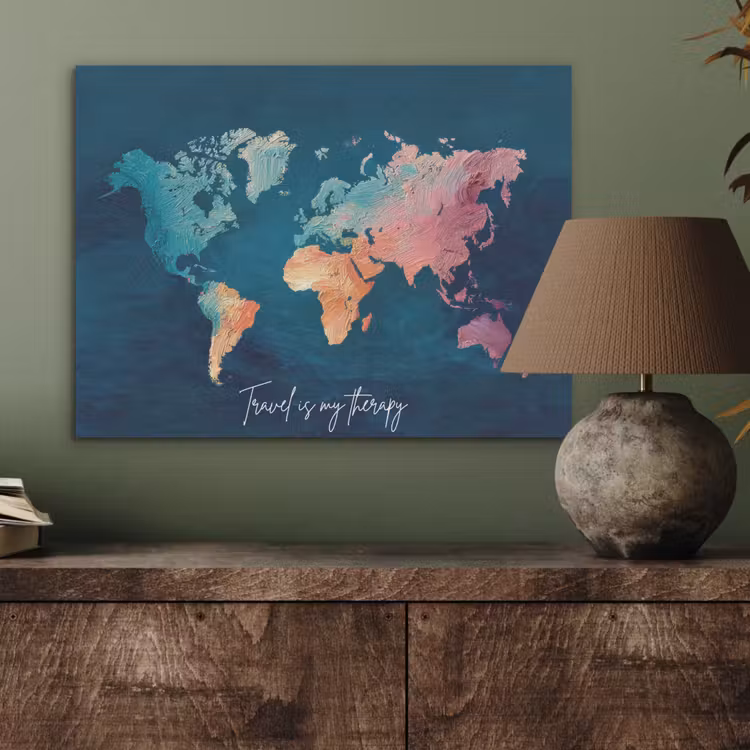Wereldkaart - Geschilderd - Blauw - Travel PET vilt klein -sfeer2