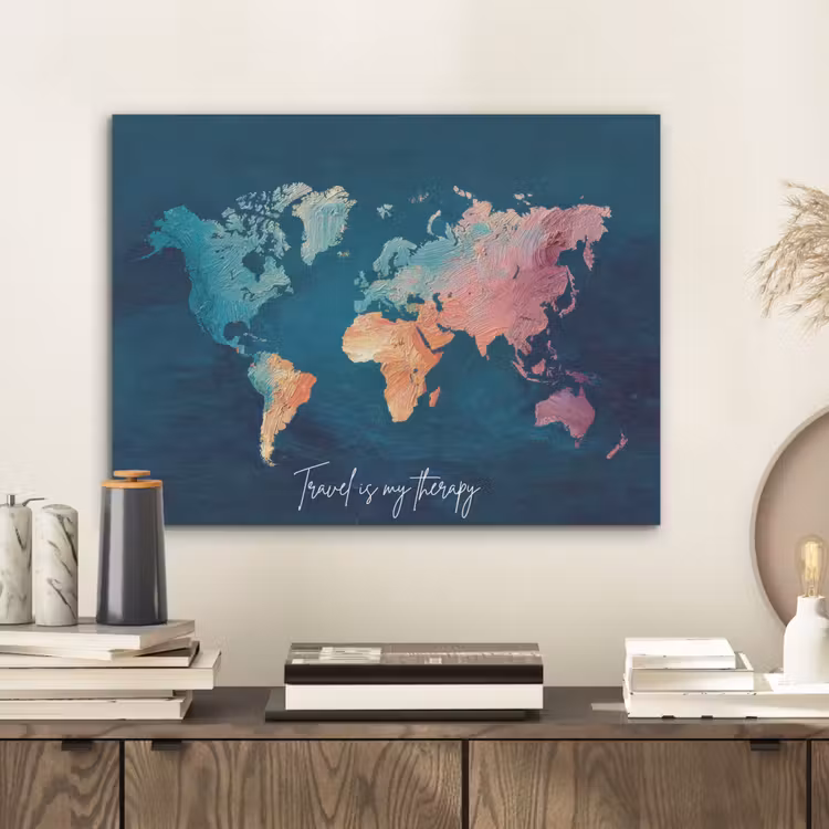 Wereldkaart - Geschilderd - Blauw - Travel PET vilt klein -sfeer1
