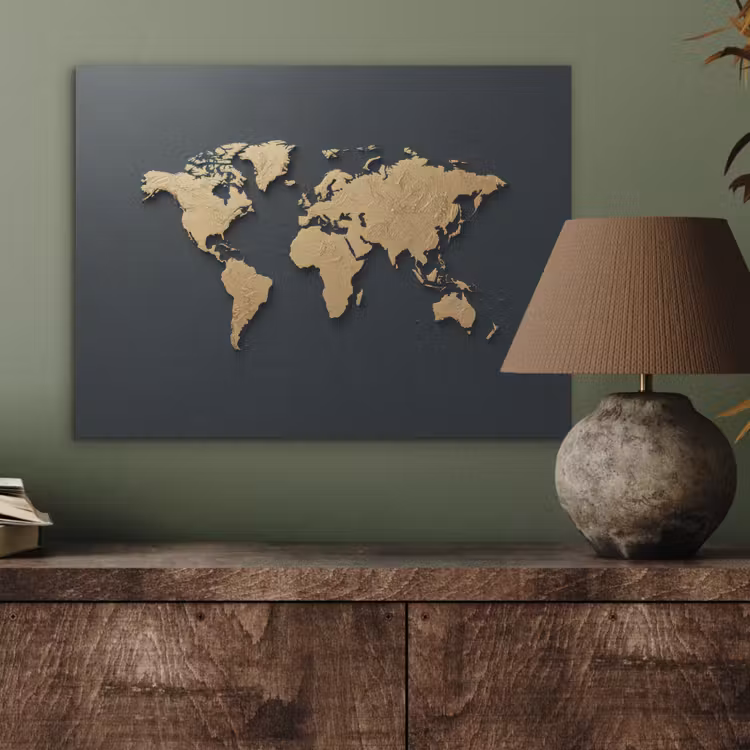 Wereldkaart - Geografische kenmerken - Zwart PET vilt klein -sfeer2