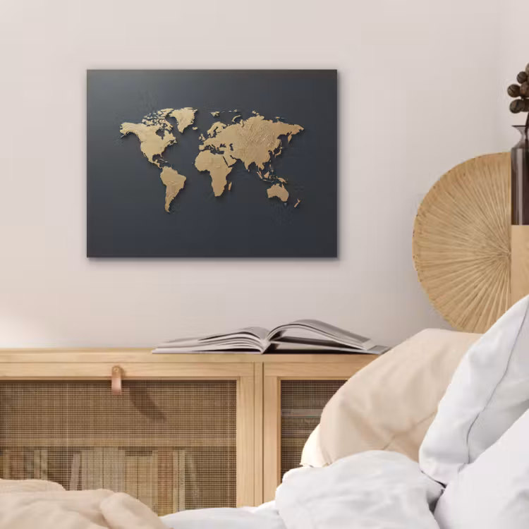 Wereldkaart - Geografische kenmerken - Zwart PET vilt klein -sfeer3