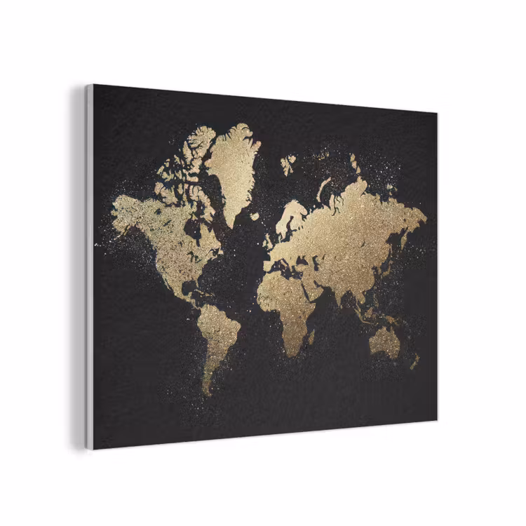 Wereldkaart - Glitter - Zwart PET vilt klein -3d