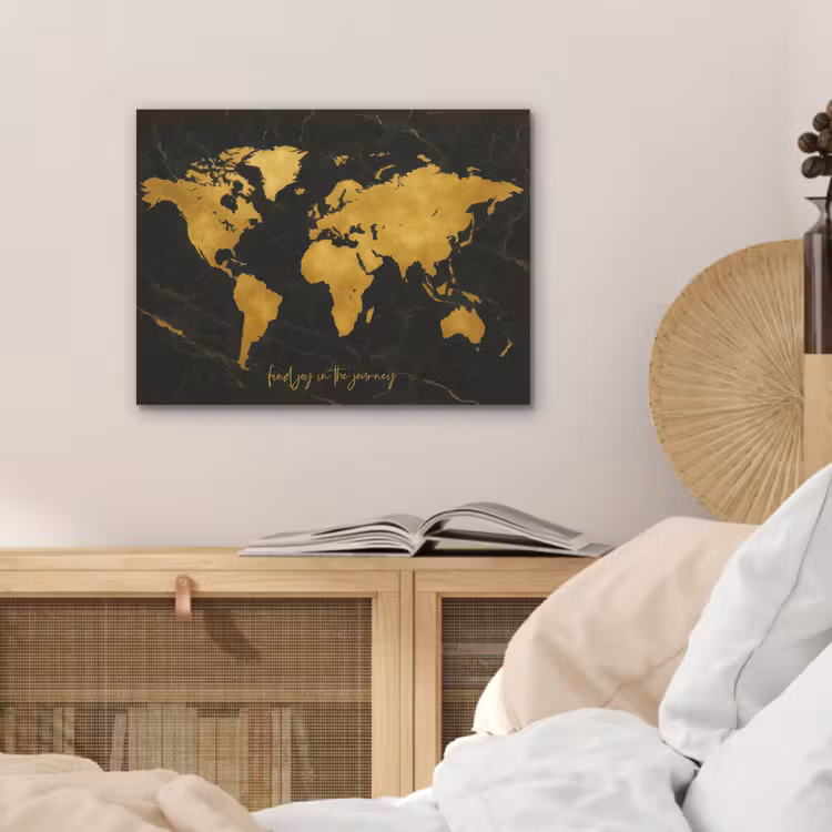Wereldkaart - Goud - Marmer PET vilt klein -sfeer3