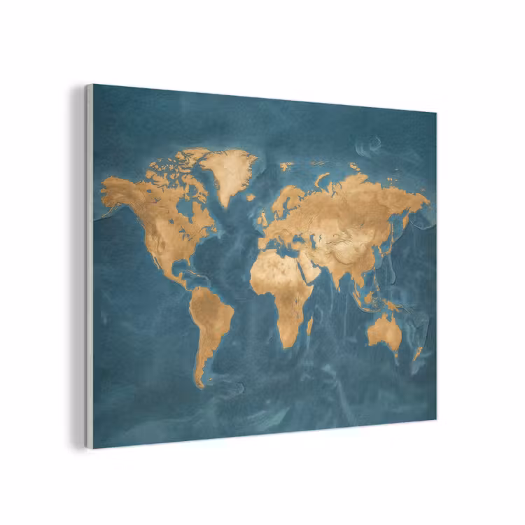 Wereldkaart - Goud - Oceaanblauw PET vilt klein -3d