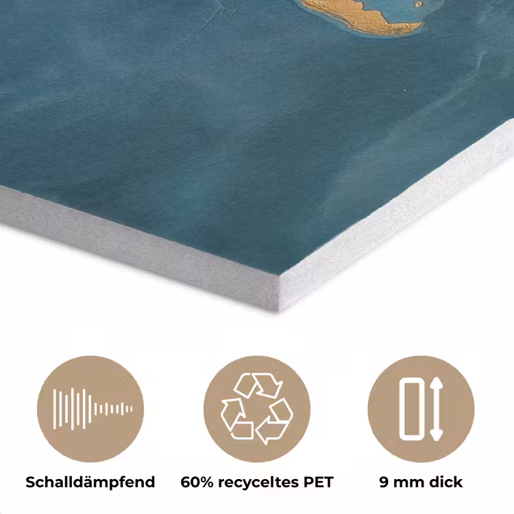 Wereldkaart - Goud - Oceaanblauw PET vilt klein -closeup_DE