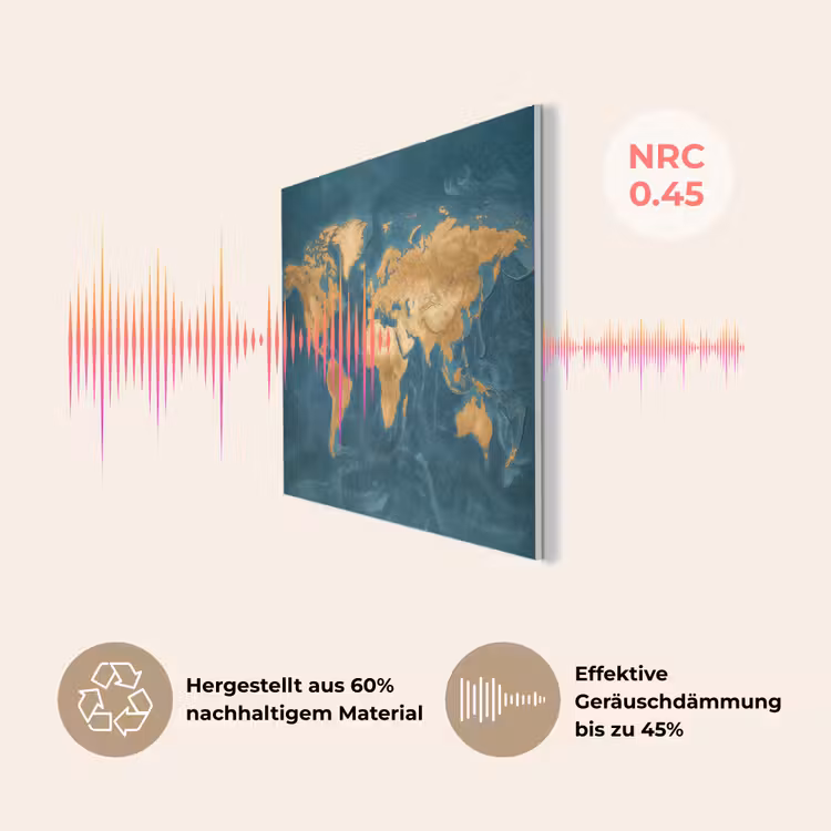 Wereldkaart - Goud - Oceaanblauw PET vilt klein -USP_DE