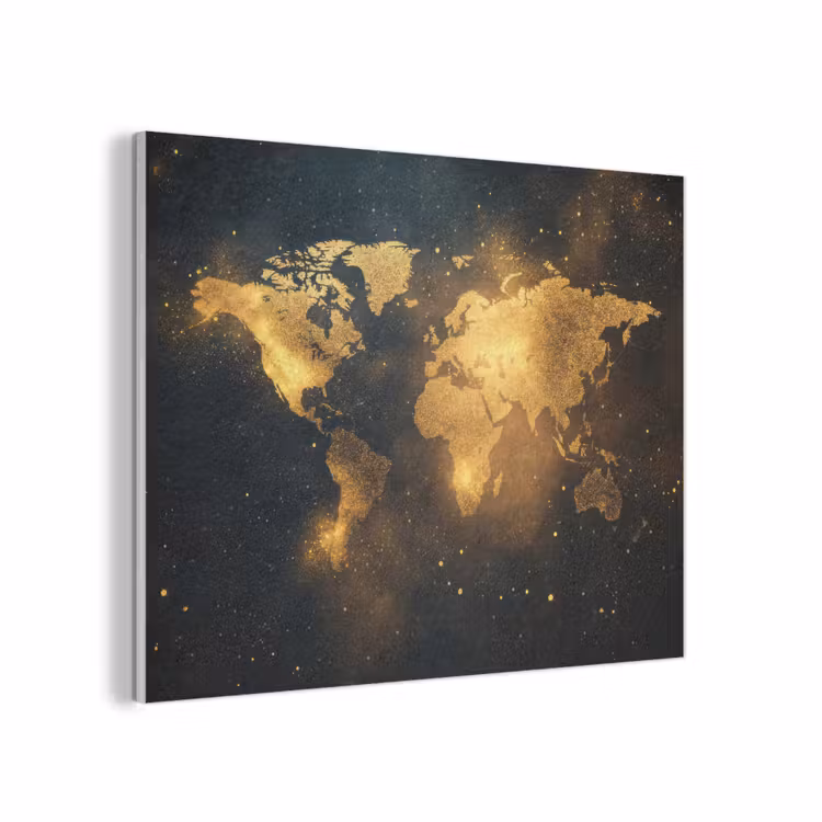 Wereldkaart - Gouden lichtpuntjes - Zwart PET vilt klein -3d