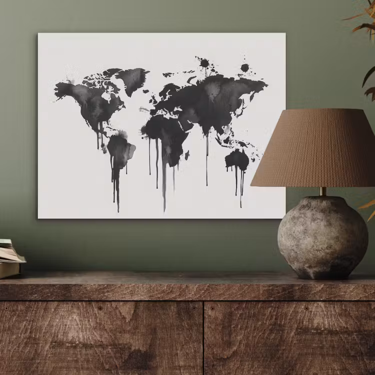 Wereldkaart - Graffiti - Zwart PET vilt klein -sfeer2