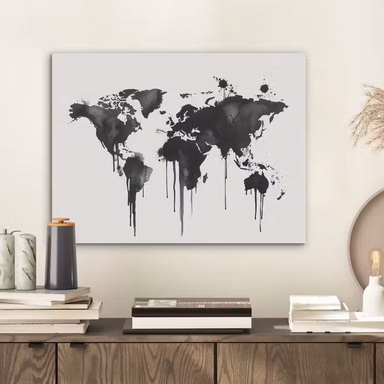 Wereldkaart - Graffiti - Zwart PET vilt klein -sfeer1