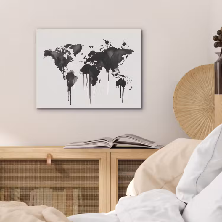 Wereldkaart - Graffiti - Zwart PET vilt klein -sfeer3