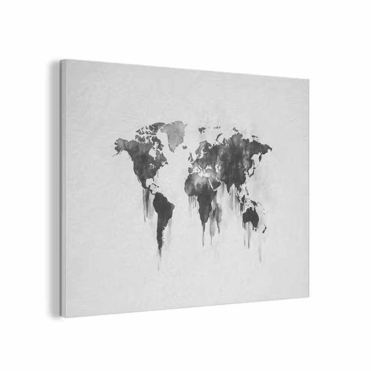 Wereldkaart - Grijs - Zwart - Inkt PET vilt klein -3d