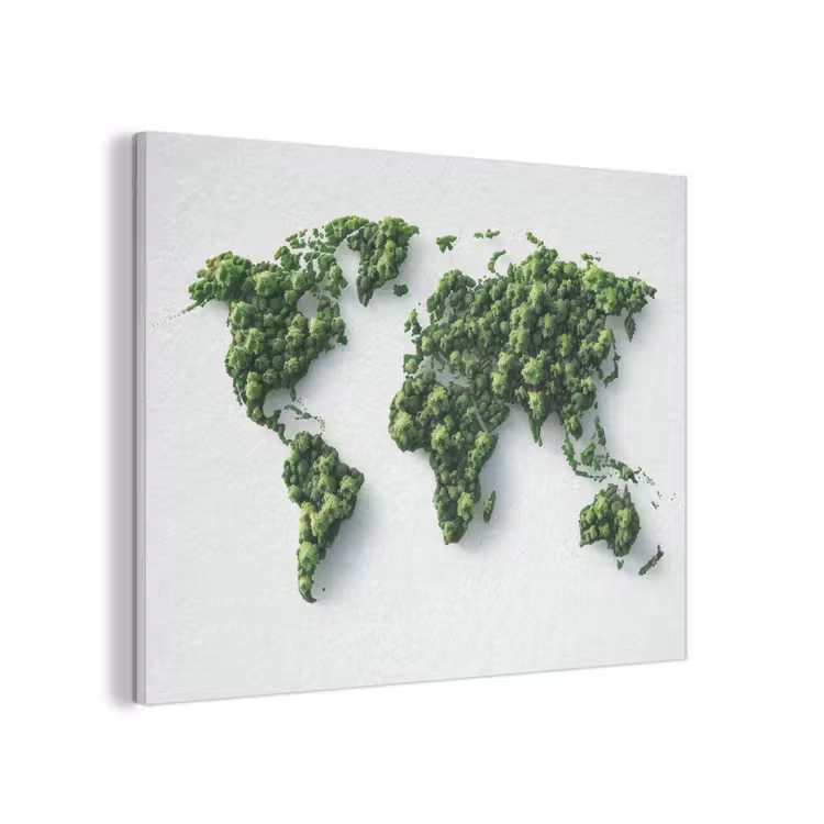 Wereldkaart - Groene bomen PET vilt klein -3d