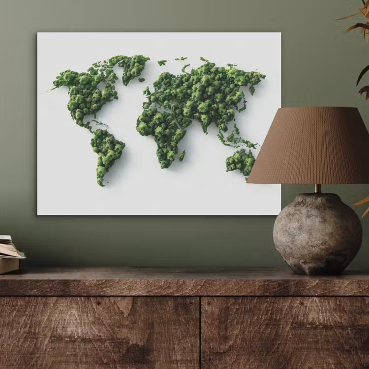 Wereldkaart - Groene bomen PET vilt klein -sfeer2