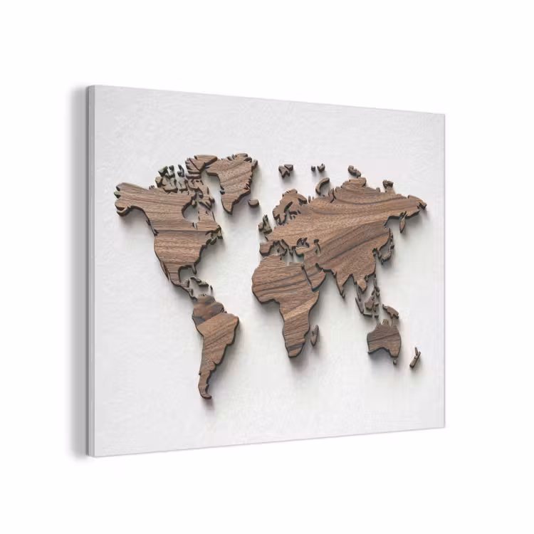Wereldkaart - Hout - Elegant PET vilt klein -3d