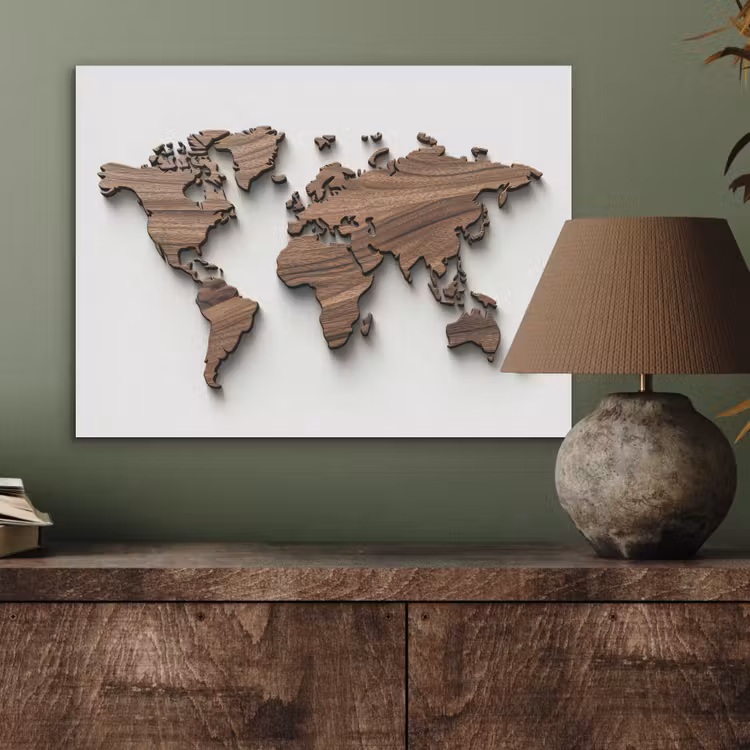 Wereldkaart - Hout - Elegant PET vilt klein -sfeer2