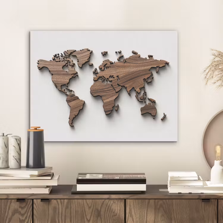 Wereldkaart - Hout - Elegant PET vilt klein -sfeer1