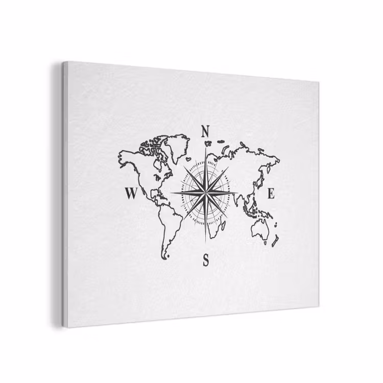 Wereldkaart - Kompas - Minimalistisch PET vilt klein -3d