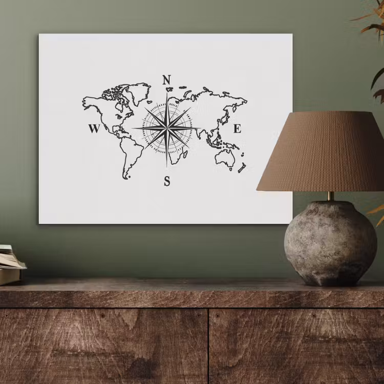 Wereldkaart - Kompas - Minimalistisch PET vilt klein -sfeer2