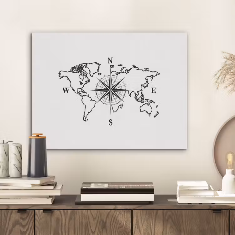 Wereldkaart - Kompas - Minimalistisch PET vilt klein -sfeer1
