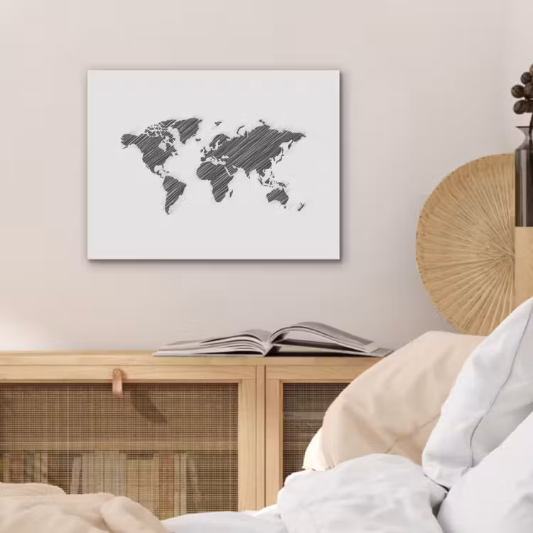 Wereldkaart - Contrast - Lijnen PET vilt klein -sfeer3