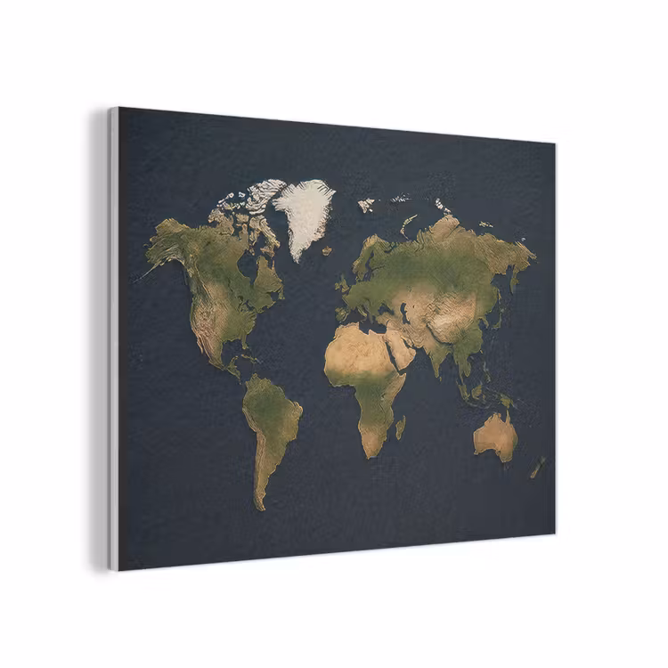 Wereldkaart - Contrast - Minimalistisch - Blauw PET vilt klein -3d