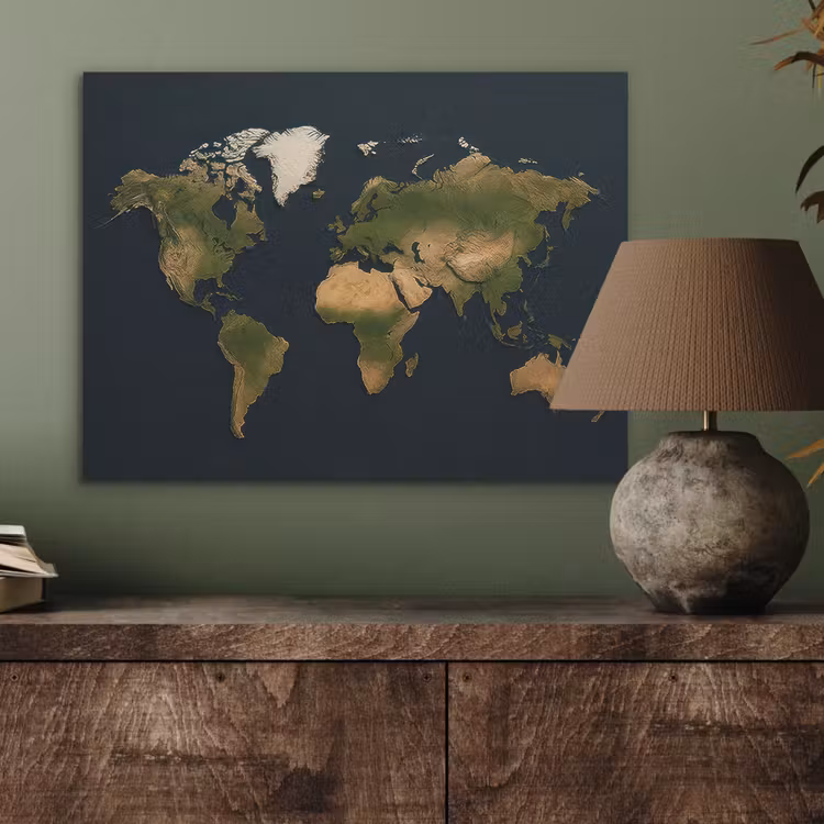 Wereldkaart - Contrast - Minimalistisch - Blauw PET vilt klein -sfeer2