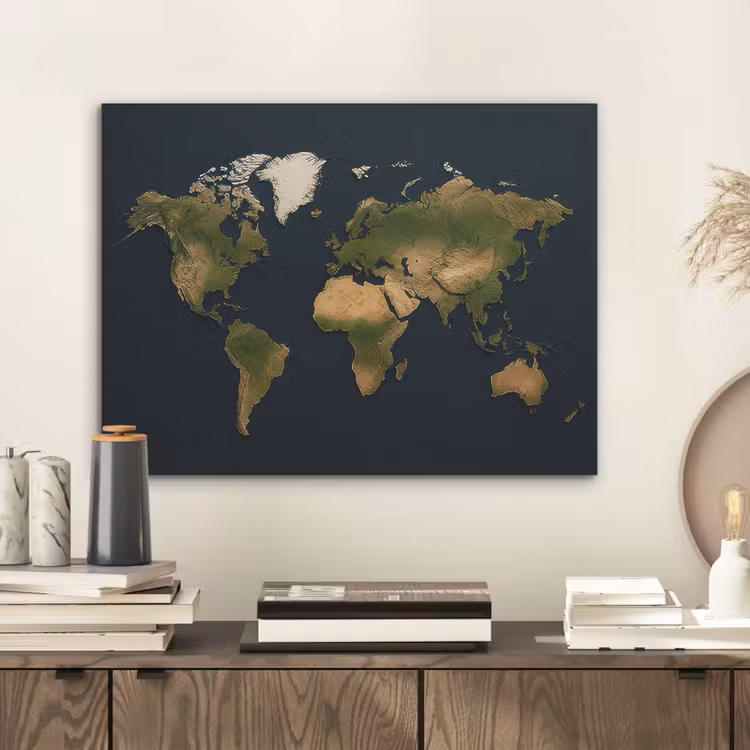 Wereldkaart - Contrast - Minimalistisch - Blauw PET vilt klein -sfeer1