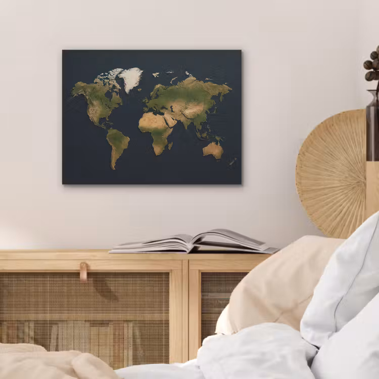 Wereldkaart - Contrast - Minimalistisch - Blauw PET vilt klein -sfeer3