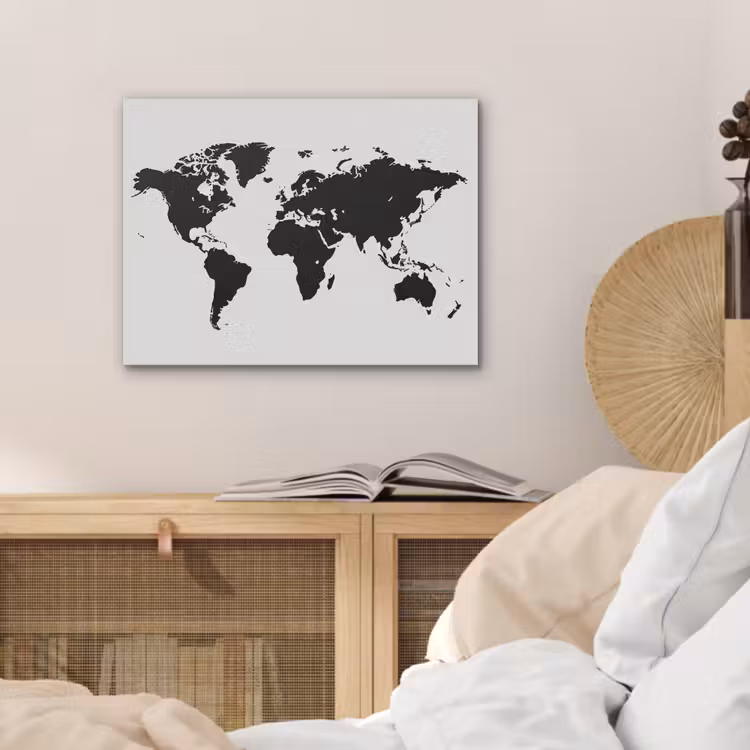 Wereldkaart - Contrast - Zwart - Wit PET vilt klein -sfeer3