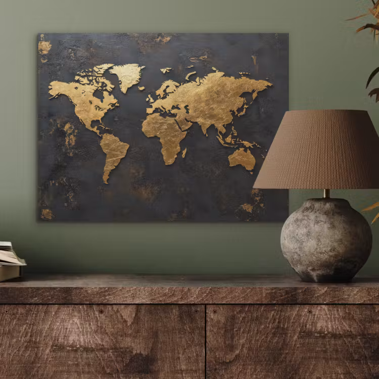 Wereldkaart - Artistiek - Zwart PET vilt klein -sfeer2