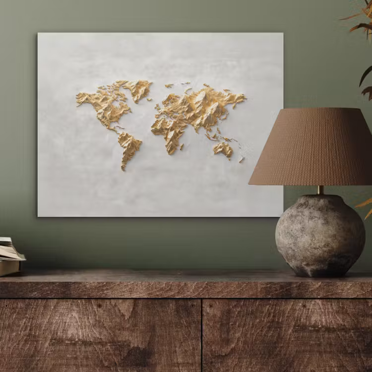 Wereldkaart - Artistiek - Grillige textuur PET vilt klein -sfeer2