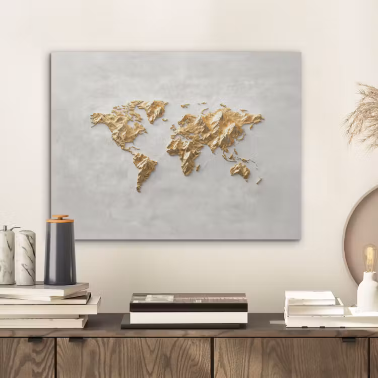 Wereldkaart - Artistiek - Grillige textuur PET vilt klein -sfeer1