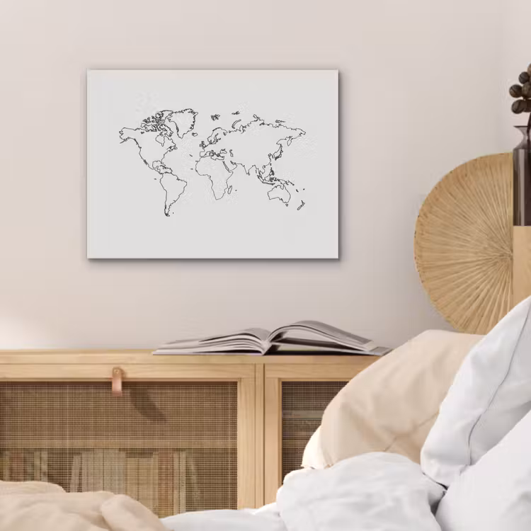 Wereldkaart - Lijnen - Wit PET vilt klein -sfeer3