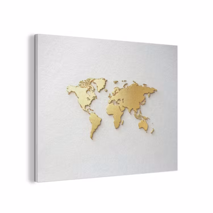 Wereldkaart - Luxe uitstraling - Glanzend goud PET vilt klein -3d