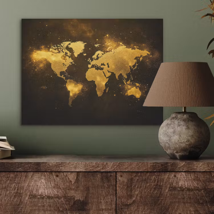 Wereldkaart - Magisch effect - Gouden deeltjes PET vilt klein -sfeer2
