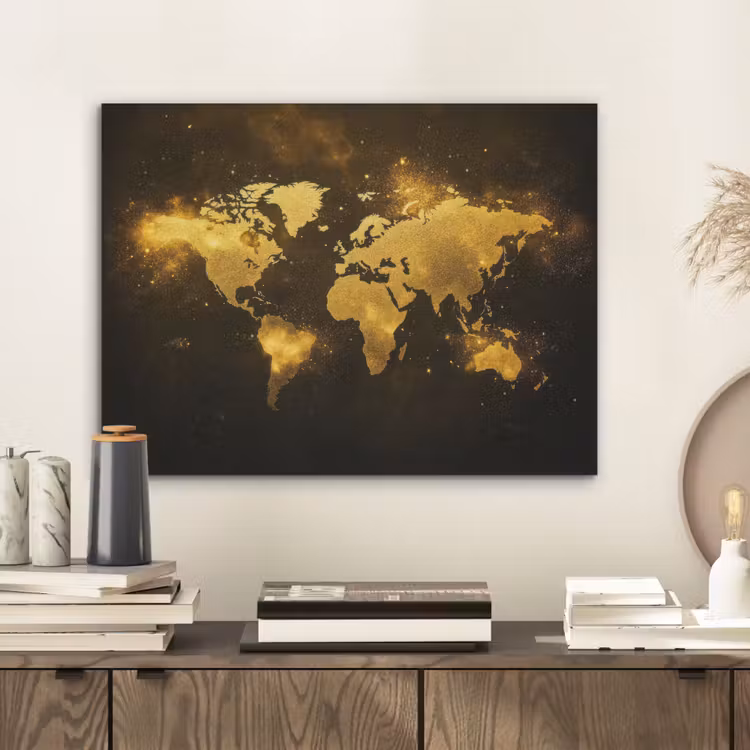 Wereldkaart - Magisch effect - Gouden deeltjes PET vilt klein -sfeer1