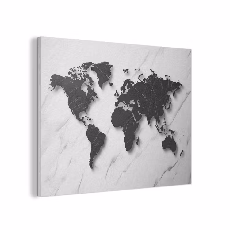 Wereldkaart - Marmer - Wit - Zwart PET vilt klein -3d