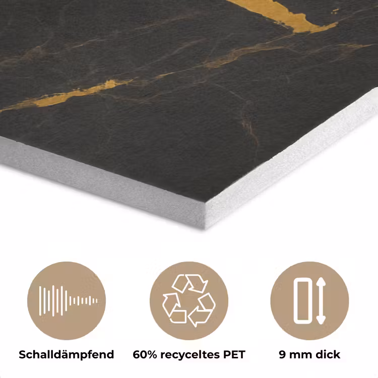 Wereldkaart - Marmerstructuur - Elegant - Zwart PET vilt klein -closeup_DE