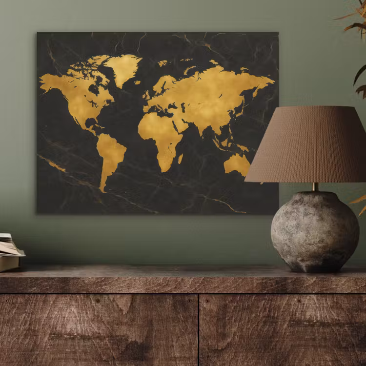 Wereldkaart - Marmerstructuur - Elegant - Zwart PET vilt klein -sfeer2