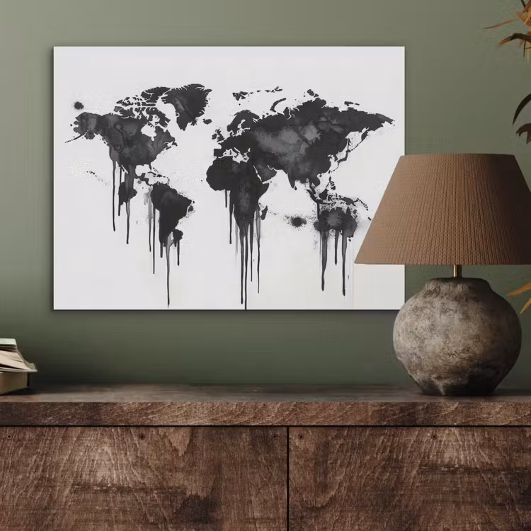 Wereldkaart - Minimalistisch - Graffiti PET vilt klein -sfeer2