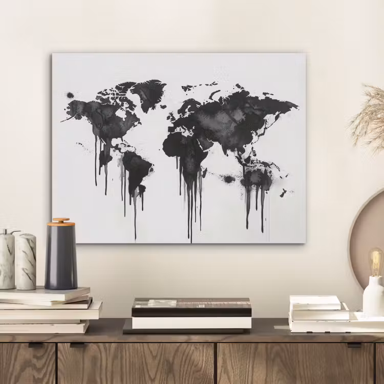Wereldkaart - Minimalistisch - Graffiti PET vilt klein -sfeer1