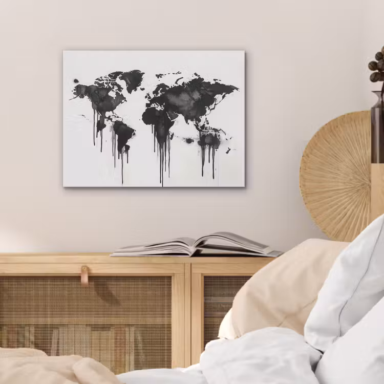 Wereldkaart - Minimalistisch - Graffiti PET vilt klein -sfeer3